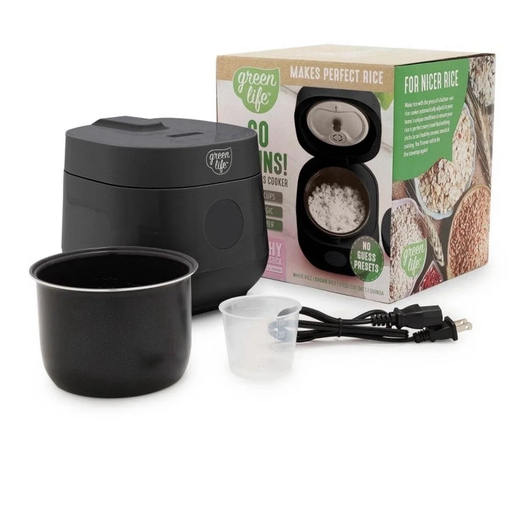 Green Life Healthy Ceramic Nonstick Go Grains,‎ Rice and Grains Cooker Black NIB